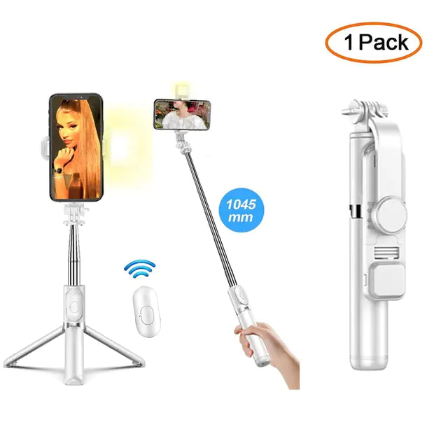 Wireless Bluetooth Selfie Stick Tripod  WideNet Global Marketplace White LED  