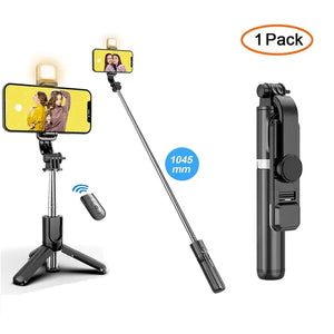 Wireless Bluetooth Selfie Stick Tripod  WideNet Global Marketplace Black LED  